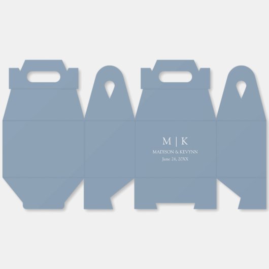 Minimalistisch Monogram Bruiloft Stoffig Blauw Gab Bedankdoosjes (Ongevouwen)