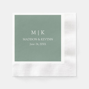 Minimalistisch Monogram Bruiloft Wijze Groene Cock Servet