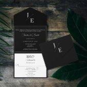 Minimalistisch Monogram Bruiloft | Zwart All In One Uitnodiging