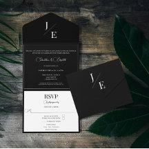 Minimalistisch Monogram Bruiloft | Zwart