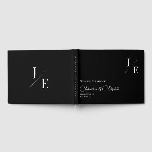 Minimalistisch Monogram Bruiloft | Zwart Gastenboek (Volledig)