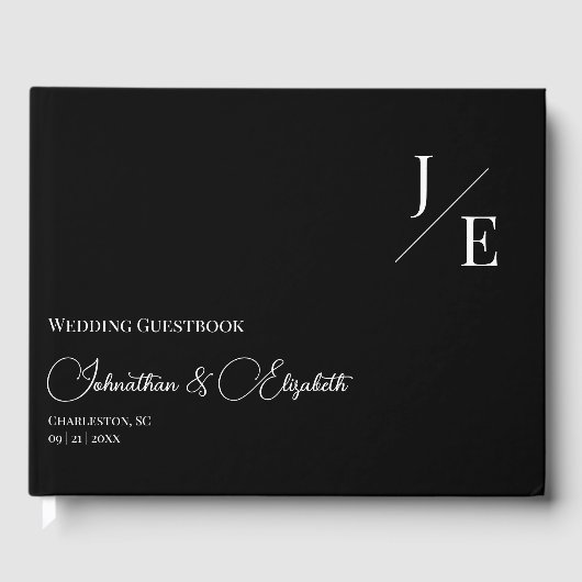 Minimalistisch Monogram Bruiloft | Zwart Gastenboek (Voorkant)