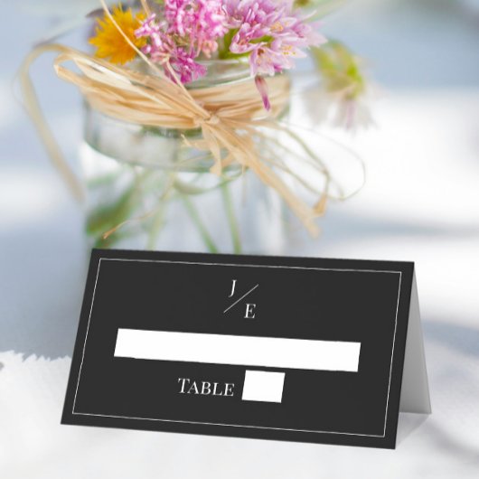 Minimalistisch Monogram Bruiloft | Zwart Plaatskaartje