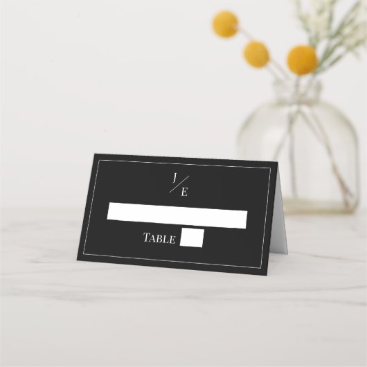 Minimalistisch Monogram Bruiloft | Zwart Plaatskaartje (Voorkant)
