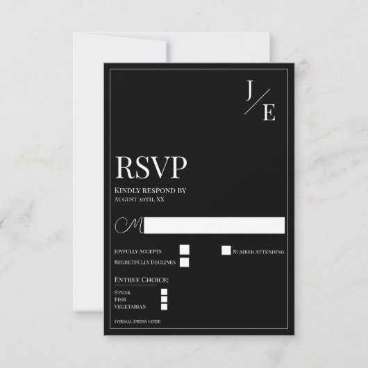 Minimalistisch Monogram Bruiloft | Zwart RSVP Kaartje (Voorkant)