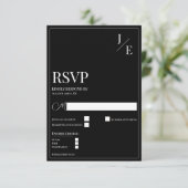 Minimalistisch Monogram Bruiloft | Zwart RSVP Kaartje (Staand voorkant)