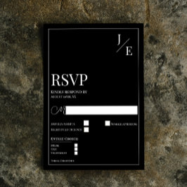 Minimalistisch Monogram Bruiloft | Zwart RSVP Kaartje