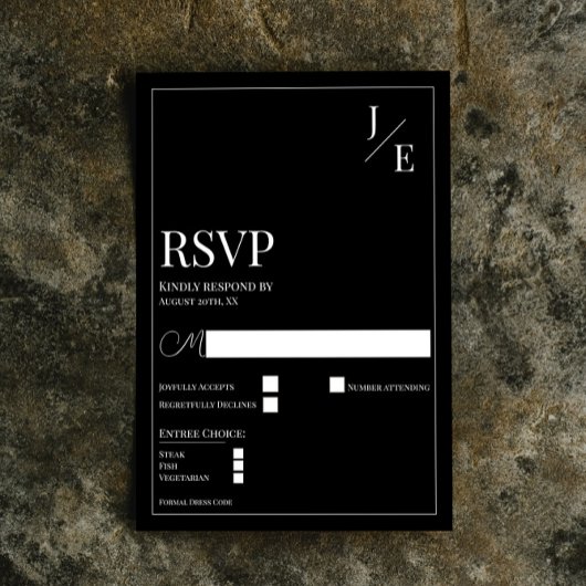 Minimalistisch Monogram Bruiloft | Zwart RSVP Kaartje