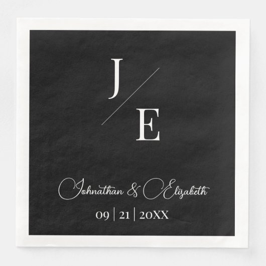 Minimalistisch Monogram Bruiloft | Zwart Servet (Voorkant)