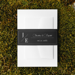 Minimalistisch Monogram Bruiloft | Zwart Uitnodigingen Wikkel