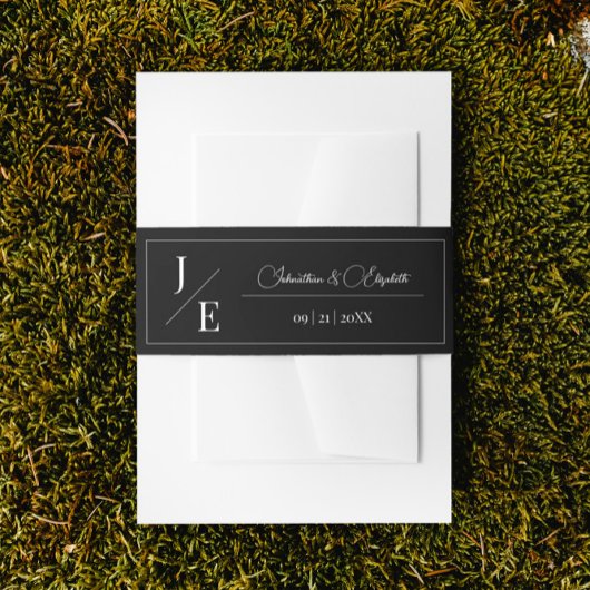 Minimalistisch Monogram Bruiloft | Zwart Uitnodigingen Wikkel