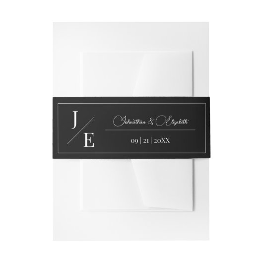 Minimalistisch Monogram Bruiloft | Zwart Uitnodigingen Wikkel (Voorkant Voorbeeld)