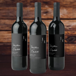 Minimalistisch Monogram Bruiloft | Zwart Wijn Etiket