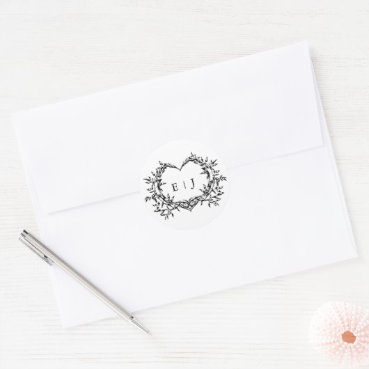 Minimalistisch Monogram Calligrafie Crest Bruiloft Ronde Sticker (Envelop)