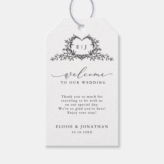 Minimalistisch Monogram Calligrafie Crest Trouwdag Cadeaulabel (Voorkant)