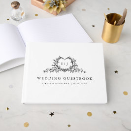 Minimalistisch Monogram Calligrafie Crest Trouwdag Gastenboek