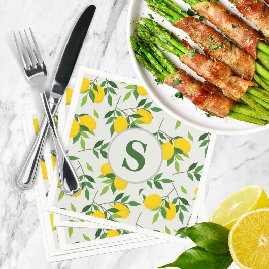 Minimalistisch monogram citroenen en bladeren servet