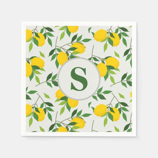 Minimalistisch monogram citroenen en bladeren servet (Voorkant)