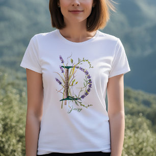Minimalistisch Monogram 'D' Lavendel & Vines T-shirt