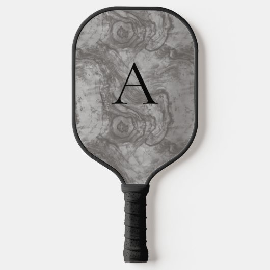 Minimalistisch Monogram Dark Gray Wood Grain Pickleball Paddle (Voorkant)