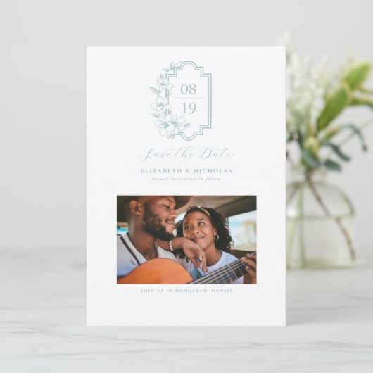 Minimalistisch monogram | De foto bewaart de Datum Save The Date (Staand voorkant)