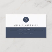 Minimalistisch Monogram Diep Navyblauw Qr Code Visitekaartje (Voorkant)