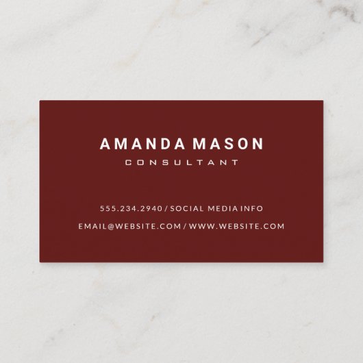 Minimalistisch Monogram Diep Rood | Marmer Visitekaartje (Achterkant)