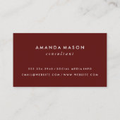 Minimalistisch monogram diep rood visitekaartje (Achterkant)