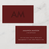 Minimalistisch monogram diep rood visitekaartje (Voorkant / Achterkant)