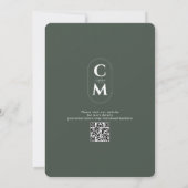 Minimalistisch Monogram Donker Bos Groen QR Code Save The Date (Achterkant)