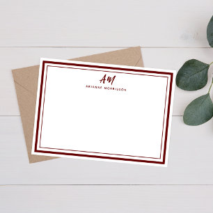 Minimalistisch monogram dunne en dikke bordeauxran notitiekaartje
