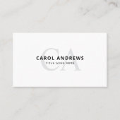 Minimalistisch monogram effen wit Visitekaartje (Voorkant)