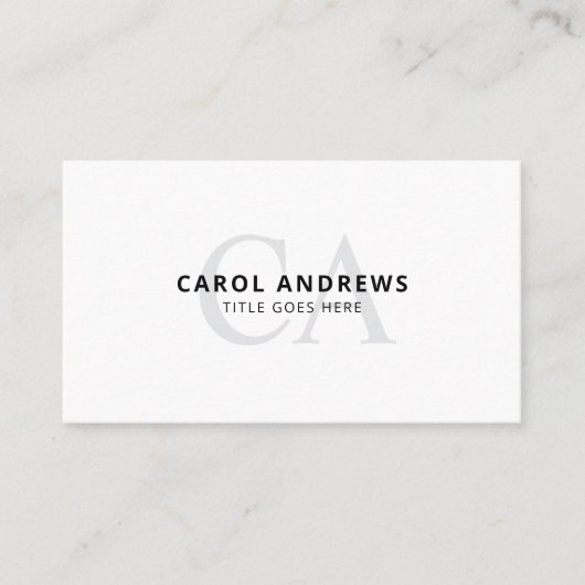 Minimalistisch monogram effen wit Visitekaartje (Voorkant)
