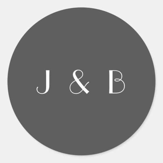 Minimalistisch monogram Elegant Black White Wedden Ronde Sticker (Voorkant)