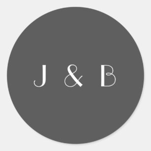 Minimalistisch monogram Elegant Black White Wedden Ronde Sticker