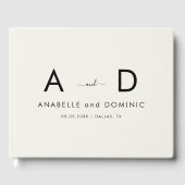 Minimalistisch Monogram Elegant Ivoor & Zwart Huwe Gastenboek (Voorkant)