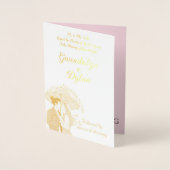 Minimalistisch monogram elegant roze koppel parapl folie kaarten (Voorkant)