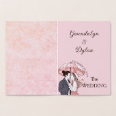 Minimalistisch monogram elegant roze koppel parapl folie kaarten (Binnen)