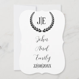 Minimalistisch monogram elegant zwart-wit bruiloft save the date