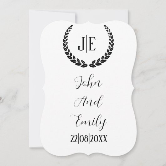 Minimalistisch monogram elegant zwart-wit bruiloft save the date (Voorkant)