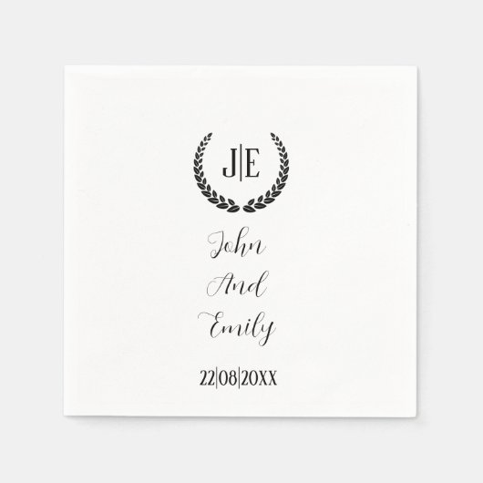 Minimalistisch monogram elegante zwart-witte bruil servet (Voorkant)