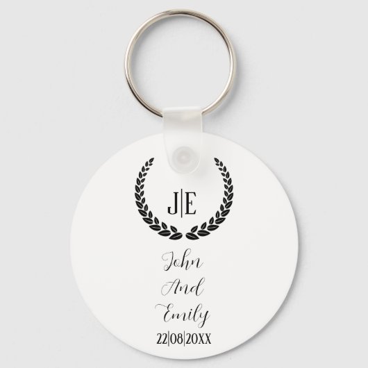 Minimalistisch monogram elegante zwart-witte bruil sleutelhanger (Voorkant)