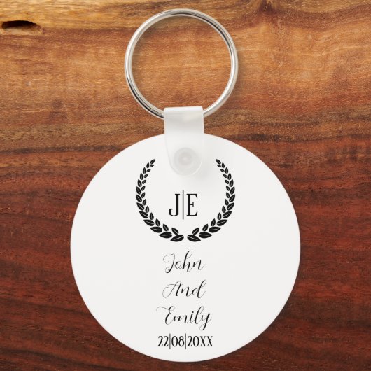 Minimalistisch monogram elegante zwart-witte bruil sleutelhanger (Voorkant)