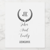 Minimalistisch monogram elegante zwart-witte bruil wijn etiket (Enkel label)