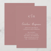Minimalistisch monogram Floral Dusty Roos Wedding Kaart (Voorkant / Achterkant)