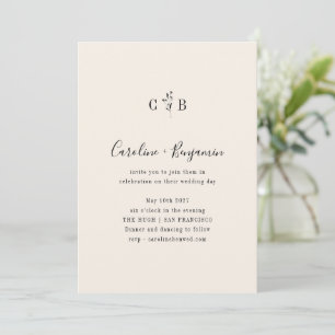 Minimalistisch monogram Floral Ivory Cream Wedding Kaart