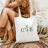 Minimalistisch monogram Floral Ivory Cream Wedding Tote Bag