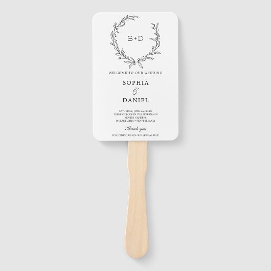 Minimalistisch Monogram Formele Huwelijksprogramma Handwaaier (Voorkant)