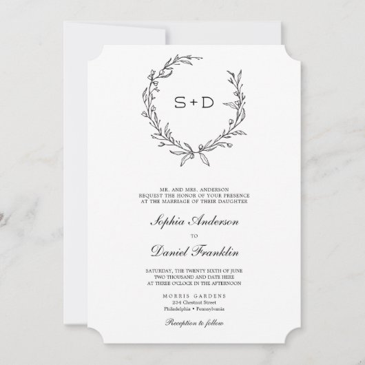 Minimalistisch Monogram Formele Huwelijksuitnodigi Kaart (Voorkant)