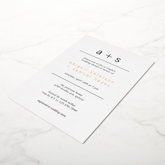 Minimalistisch monogram foto-bruiloft Gold Gold Folie Uitnodiging (Gedraaid)